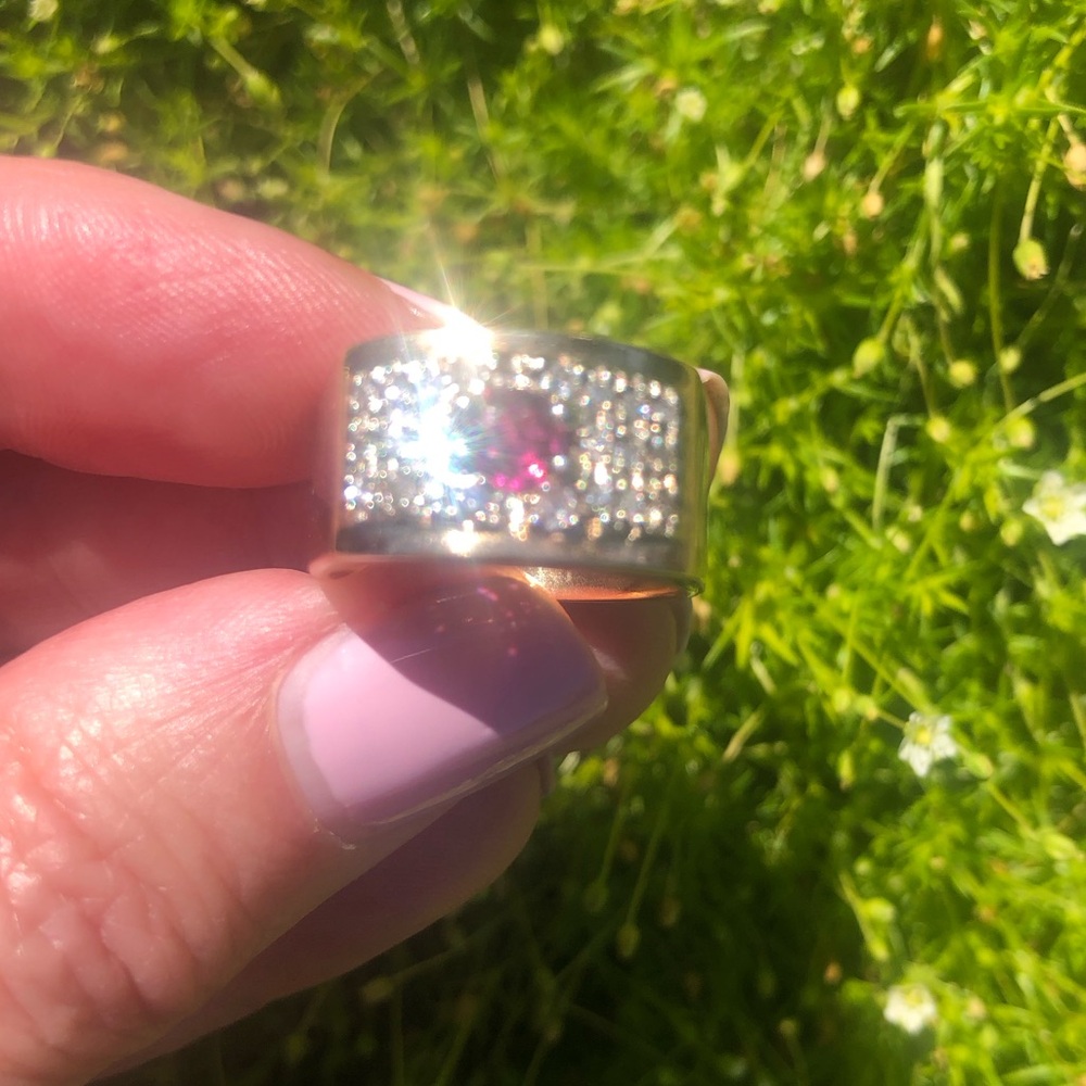 Estate 22 Pavé Set Diamond Ruby Ring Cigar Band 12K Yellow Gold SZ 6-1/4 Unisex